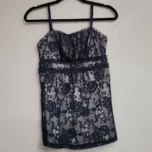 Maurices Lace Overlay Floral Spaghetti Strap Blouse with Adjustable Straps